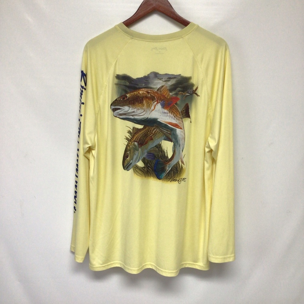 Bimini Bay Outfitters HOOK'M BASS Performance Crew Fishing Shirt XL Yellow - Picture 2 of 4